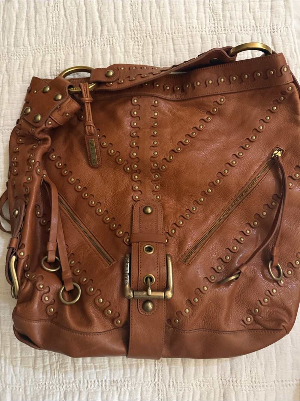 Isabella Fiore Studded Leather Shoulder Bag - Brown
